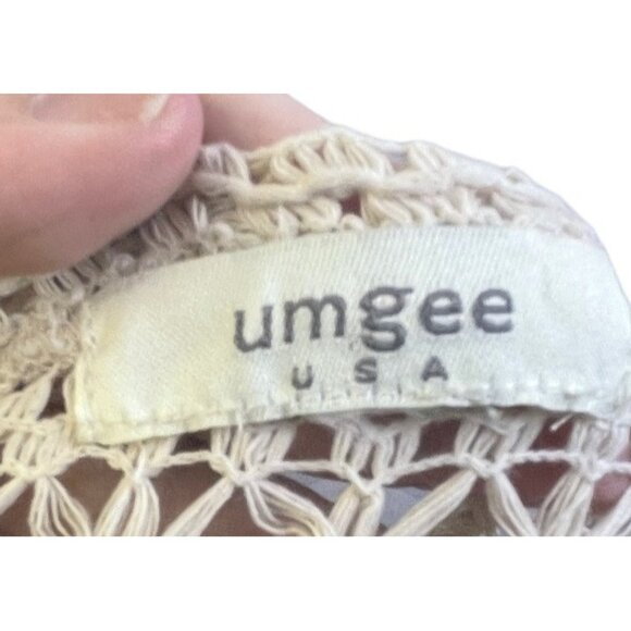 Umgee Crochet Knit Top  M Ivory  Aztec Print Hem Fringe - Picture 5 of 6